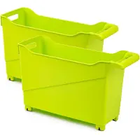 Forte Plastics Set van 2x stuks kunststof trolleys lime groen op wieltjes L45 x B17 x H29 cm - Opberg trolley