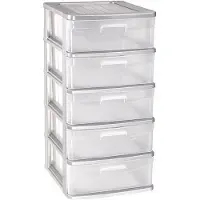 Forte Plastics Ladeblok/bureau organizer met 5x lades grijs/transparant L40 x B39 x H81 cm - Ladeblok