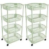 Hega hogar 2x Stuks Keuken Opberg Trolleys/roltafels Met 4 Manden 86 Cm Mintgroen - Opberg Trolley