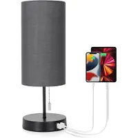 Aigostar 13AS3 - Bureaulamp - 2 USB Oplaadpoorten - Tafellamp - Nachtlampje - Met lampenkap - E27 fitting - Grijs