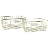 Easyline Set van 2x stuks industriele draadmand/opbergmand goud 28 x 22 x 13 cm - Opbergmanden