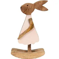 Clayre & Eef Beeld Konijn 17x7x30 cm Bruin Hout Woonaccessoires Bruin Woonaccessoires
