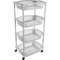 Hega hogar Keuken opberg trolleys/roltafels met 4 manden 86 cm lichtgrijs - Opberg trolley
