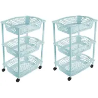 Hega hogar 2x Stuks Keuken Opberg Trolleys/roltafels Met 3 Manden 62 Cm Lichtblauw - Opberg Trolley