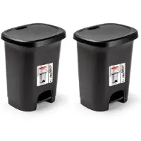 Forte Plastics Set van 2x stuks kunststof afvalemmers/vuilnisemmers zwart 8 liter met pedaal - Pedaalemmers