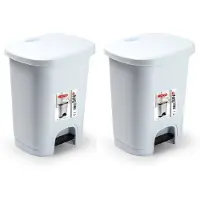 Forte Plastics Set van 2x stuks kunststof afvalemmers/vuilnisemmers wit 8 liter met pedaal - Pedaalemmers