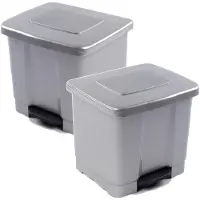 Forte Plastics 2x Stuks Dubbele Afvalemmer/vuilnisemmer Zilver 35 Liter Met Deksel En Pedaal - Prullenbakken