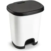 PlasticForte Kunststof afvalemmers/vuilnisemmers wit/zwart van 27 liter met pedaal - Pedaalemmers