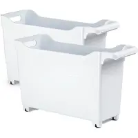 Forte Plastics Set van 2x stuks kunststof trolleys wit op wieltjes L45 x B17 x H29 cm - Opberg trolley