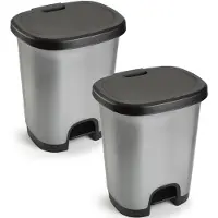 Forte Plastics 2x Stuks afvalemmer/vuilnisemmer/pedaalemmer 18 liter in het zilver/zwart met deksel en pedaal - Pedaalemmers