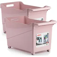 Forte Plastics Set van 2x stuks kunststof trolleys pastel roze op wieltjes L45 x B24 x H27 cm - Opberg trolley