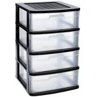 Forte Plastics Ladeblok/bureau organizer met 4x lades zwart/transparant L40 x B39 x H65 cm - Ladeblok