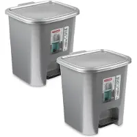 Forte Plastics 2x Stuks afvalemmer/vuilnisemmer/pedaalemmer 7.5 liter met deksel en pedaal zilvergrijs - Pedaalemmers