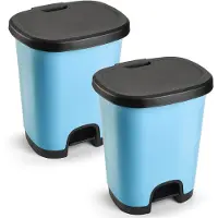Forte Plastics 2x Stuks afvalemmer/vuilnisemmer/pedaalemmer 18 liter in het lichtblauw/zwart met deksel en pedaal - Pedaalemmers