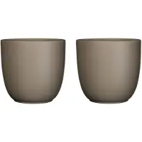 Mica Decorations 2x Stuks Bloempotten Mat Taupe Bruin Keramiek Voor Kamerplant H23 X D25 Cm - Plantenpotten