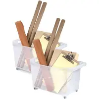 Forte Plastics Set van 2x stuks kunststof trolleys transparant op wieltjes L45 x B24 x H27 cm - Opberg trolley