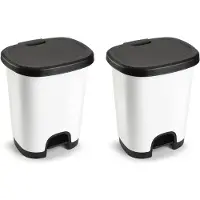 Forte Plastics Set Van 2x Stuks Afvalemmers/pedaalemmers Van 27 Liter In Het Wit/zwart Met Deksel En Pedaal - Prullenbakken