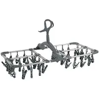 NordFalk hangend droogrek 59x34 cm met 36 knijpers - Wasrek inklapbaar - Droogcarrousel aluminium