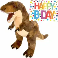 Wild republic Pluche knuffel Dino T-rex 25 cm met grote A5-size Happy Birthday wenskaart - Verjaardag cadeau setje - Een knuffel sturen