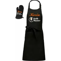 Kariban Mijncadeautje - BBQ-schort - Grill Master BBQ - met naam - zwart - XXL 97 x 68 cm - BBQ- handschoen
