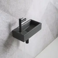 Guido Gusto Fonteinset Mia 40.5x20x10.5cm mat antraciet links inclusief fontein kraan, sifon en afvoerplug mat zwart