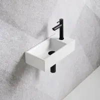 Guido Gusto Fonteinset Mia 40.5x20x10.5cm glans wit rechts inclusief fontein kraan, sifon en afvoerplug mat zwart