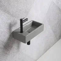 Guido Gusto Fonteinset Mia 40.5x20x10.5cm mat grijs links inclusief fontein kraan, sifon en afvoerplug mat zwart