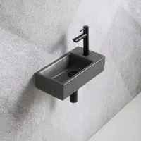 Guido Gusto Fonteinset Mia 40.5x20x10.5cm mat antraciet rechts inclusief fontein kraan, sifon en afvoerplug mat zwart
