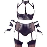 Cotelli Collection Cottelli Bondage Jarretelle setje – Met open cups en halsband