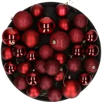 COSY&TRENDY Kerstversiering set kerstballen in het donkerrood 6 - 8 - 10 cm pakket - 40x stuks - mat/glans/glitter mix