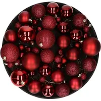 COSY&TRENDY Kerstversiering set kerstballen in het donkerrood 6 - 8 - 10 cm pakket - 46x stuks - mat/glans/glitter mix