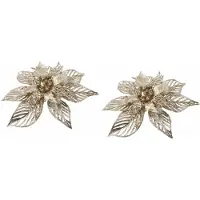 COSY&TRENDY 8x cosy & trendy kerstboomversiering bloemen- goud - op clip - gouden kerstster - 23 cm - kerstfiguren - kan ook als kerstpiek