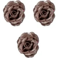 COSY&TRENDY 6x Oud roze roos met glitters op clip 7 cm - kerstversiering