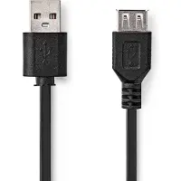 Nedis USB-kabel | USB 2.0 | USB-A mannelijk | USB-A vrouwelijk - 480 Mbps | vernikkeld | 2,00 m | rond | pvc | zwart | doosje
