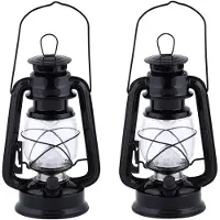 Fancy flames Set van 2x stuks LED lantaarn/windlicht zwart op batterijen 11,5 x 15 x 24 cm - Lantaarns