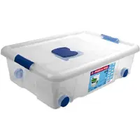 Hega hogar 1x Opbergboxen/opbergdozen met deksel en wieltjes 31 liter kunststof transparant/blauw - Opbergbox