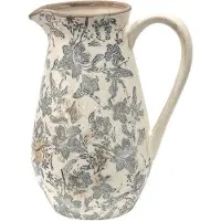 Clayre & Eef Decoratie Kan 24x17x30 cm Grijs Beige Keramiek Bloemen Waterkan Grijs Waterkan