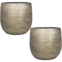 Floran 2x stuks luxe plantenpot/bloempot goud Mira van keramiek 35 cm - Plantenpotten