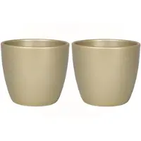 Floran 2x stuks kleine bloempot/plantenpot van keramiek in het parelgoud D19.5 en H17 cm - Plantenpotten