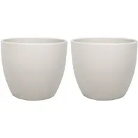 Floran 2x stuks bloempot mat taupe keramiek voor kamerplant H12.5 x D13.5 cm - Plantenpotten