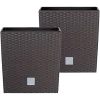 Prosperplast Set van 2x stuks kunststof Rato rotan bloempotten/plantenpotten met binnenpot bruin 20 cm - Plantenpotten
