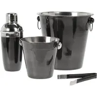 Excellent houseware RVS barset / cocktailset / giftset met cocktailshaker 4-delig zwart glans - Cocktailshakers