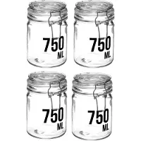 Secret De Gourmet 4x stuks inmaakpotten/voorraadpotten 0,75L glas met beugelsluiting - 750 ml - Voorraadpotten met luchtdichte sluiting