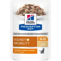 Hill's Pet Nutrition K/D J/D Kidney + Mobility nat kattenvoer met kip maaltijdzakje multipack 4 dozen (48 x 85 g)