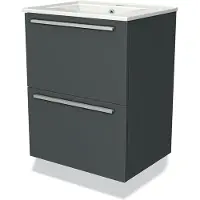 Maxaro Modulo Slim Badkamermeubel met wastafel | 50 cm Donkergrijs Vlak front Keramiek 2 lades onder elkaar
