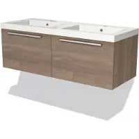 Maxaro Modulo Badkamermeubel met wastafel | 120 cm Middenbruin eiken Vlak front Mineraalmarmer 2 lades naast elkaar