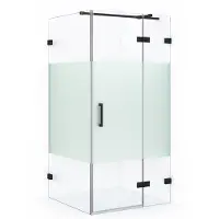 Maxaro Diamond Douchecabine | 90x80 cm Mat zwart Helder met matte strook Draaideur Rechthoek