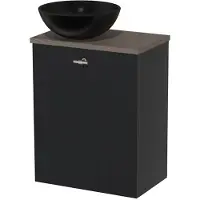 Maxaro Toiletmeubel met waskom | 41 cm Mat zwart Lamel front Mat zwart Keramiek waskom Donkerbruin eiken blad