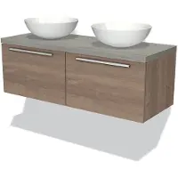 Maxaro Modulo Plato Badkamermeubel voor waskom | 120 cm Middenbruin eiken Vlak front Grijs eiken blad 2 lades naast elkaar