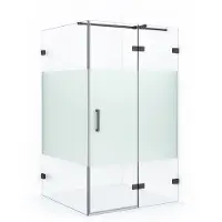 Maxaro Diamond Douchecabine | 110x110 cm Zwart metaal Helder met matte strook Draaideur Vierkant